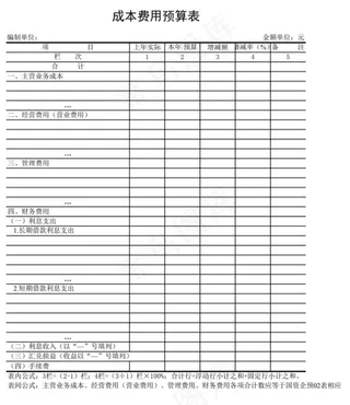 成本费用预算表