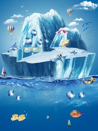 冰霜高山下的海底世界夏季背景素材