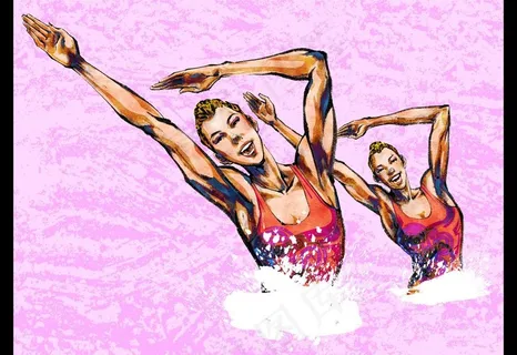 手绘人物 花样游泳图片