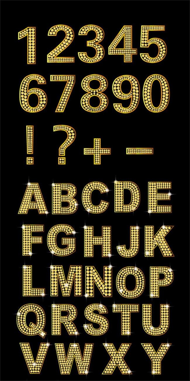 钻石英文及数字矢量素材（金色）ai矢量模版下载