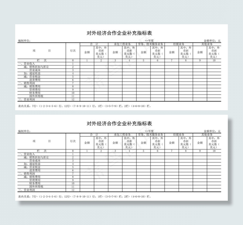 对外经济合作企业补充指标表