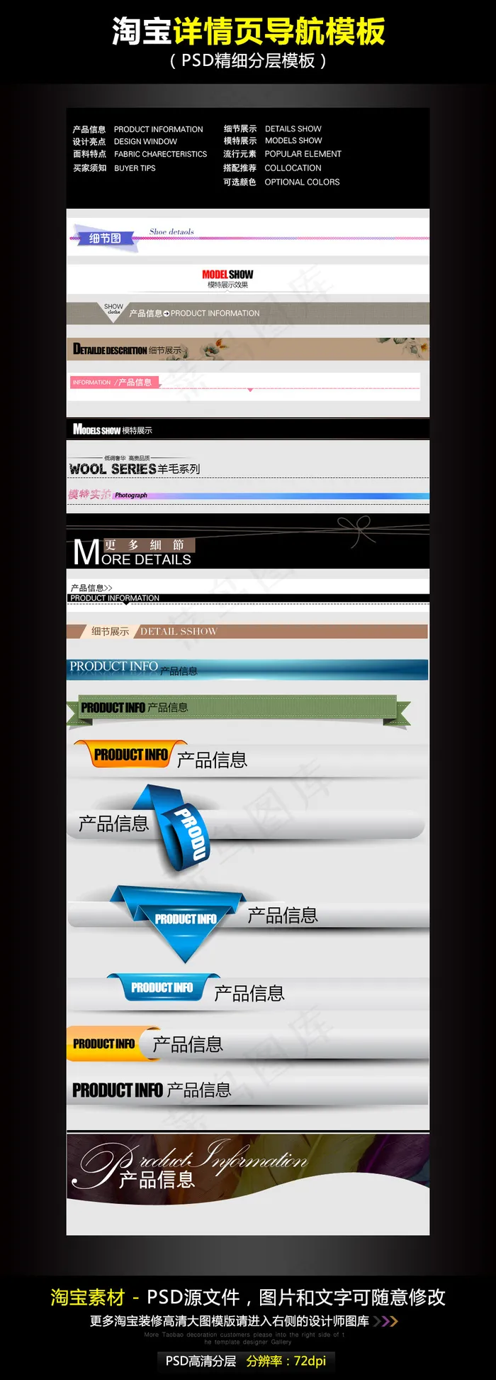 淘宝京东详情页导航素材模版PSD源...