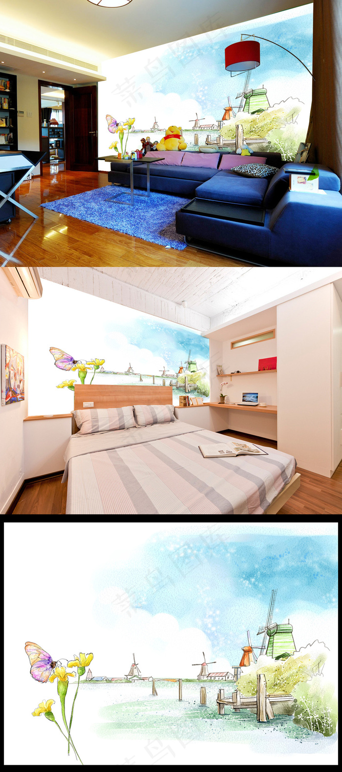 儿童房卡通电视背景墙134