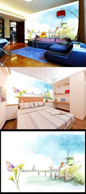 儿童房卡通电视背景墙134