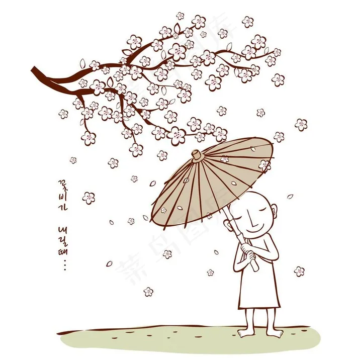 花树下撑伞的和尚图片eps,ai矢量模版下载