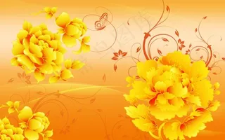 金黄色花朵电视背景墙