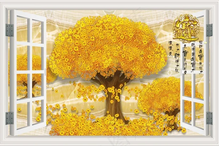 *发财树大理石3D立体电视背景墙...(10205X6803(DPI:72))psd模版下载