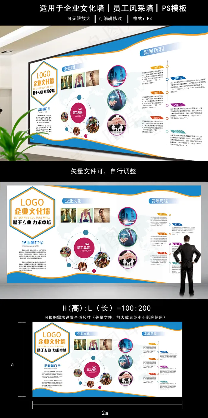 科技蓝企业文化墙宣传设计(7087X3543(DPI:150))psd模版下载