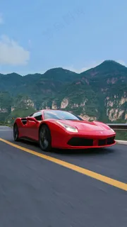 疾驰在公路上的红色跑车高清摄影图片 疾驰在公路上的红色跑车高清摄影图片