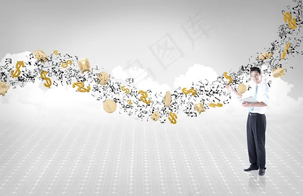 创意商务男士与金币图片(5200X3360(DPI:300))psd模版下载