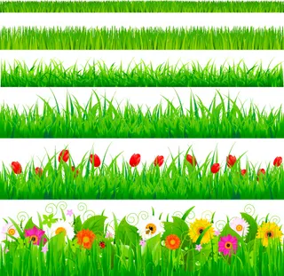 春天鲜花绿草矢量素材