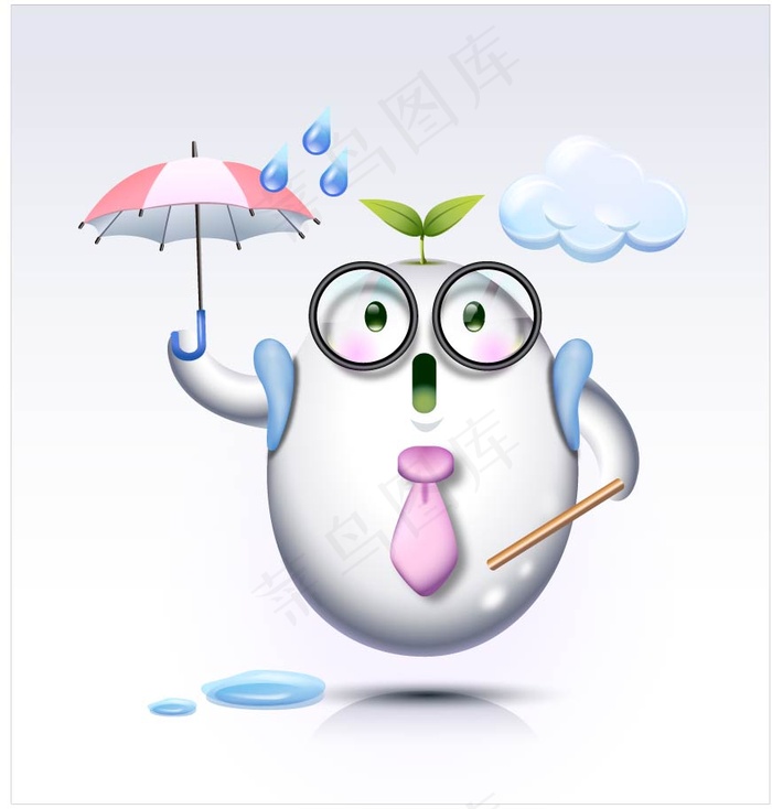 矢量雨天戴眼镜卡通白色鸡蛋人eps,ai矢量模版下载