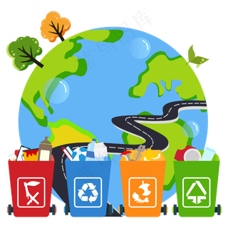垃圾分类环保地球矢量图,免抠元素