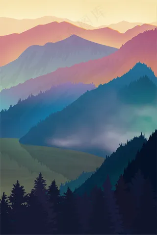 手绘旅游山体山脉素材背景