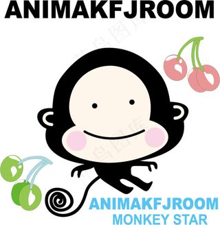 卡通动物猴子殷桃英文字体
