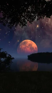 湖面上的月亮高清摄影图片