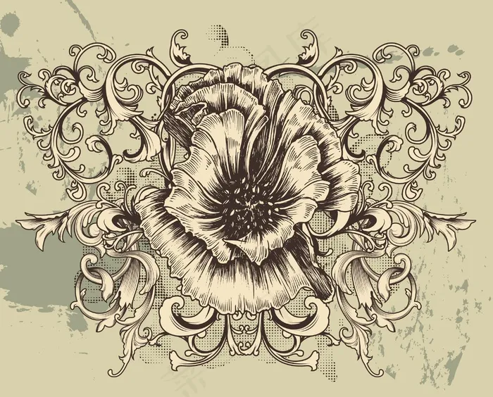 旧货花卉背景与芙蓉矢量插画eps,ai矢量模版下载