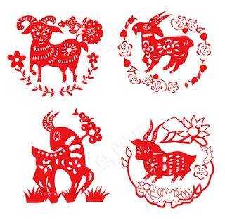 羊年剪纸矢量