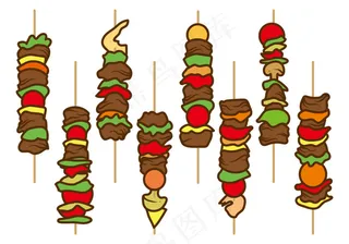矢量手绘烤串素材