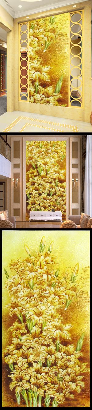 黄花花树玄关电视墙室内装饰背景墙图...