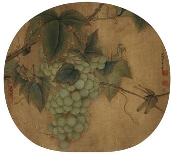 临宋葡萄草虫图