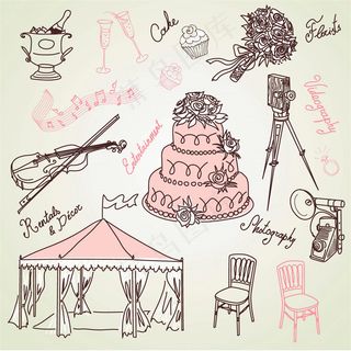 婚礼物品漫画图片