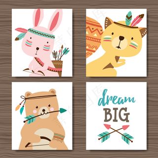 森系手绘动物装饰插画背景元素设计矢...