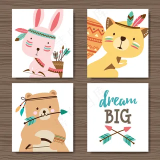 森系手绘动物装饰插画背景元素设计矢...