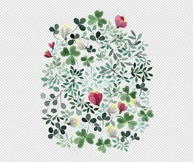 免扣手绘绿色叶子背景墙素材PNGP...