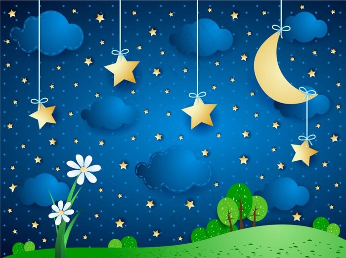 卡通夜晚风景eps,ai矢量模版下载