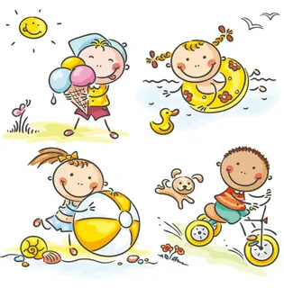 卡通手绘夏季儿童矢量素材