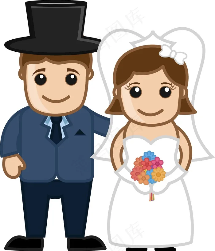 新婚夫妇矢量字符的卡通插画eps,ai矢量模版下载