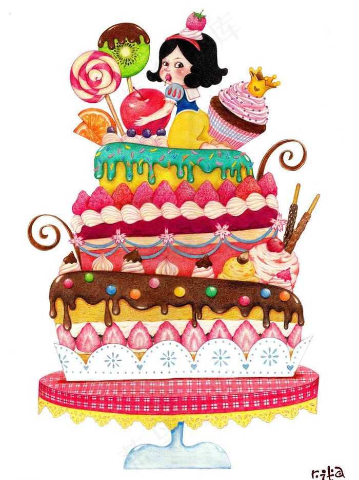 手绘多层生日蛋糕