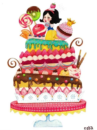 手绘多层生日蛋糕