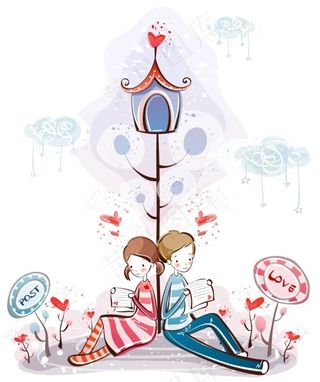 背靠背的小情侣