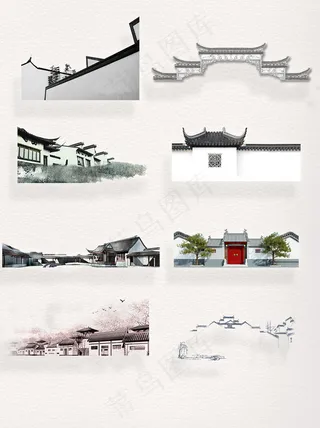 中国传统古老灰色徽派建筑元素装饰图案