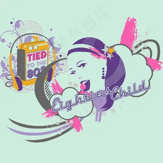 印花矢量图 人物 女人 音乐元素 ...