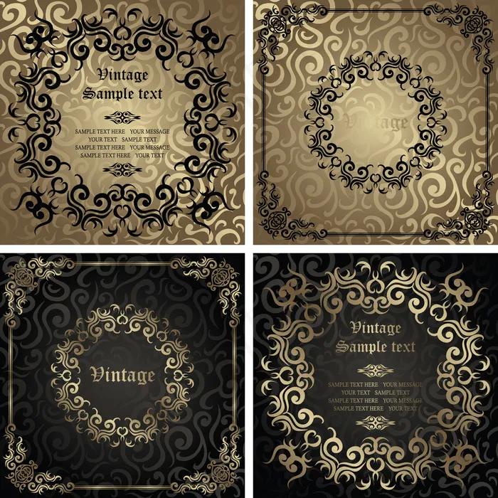 多款金色欧式花纹边框相框矢量素材