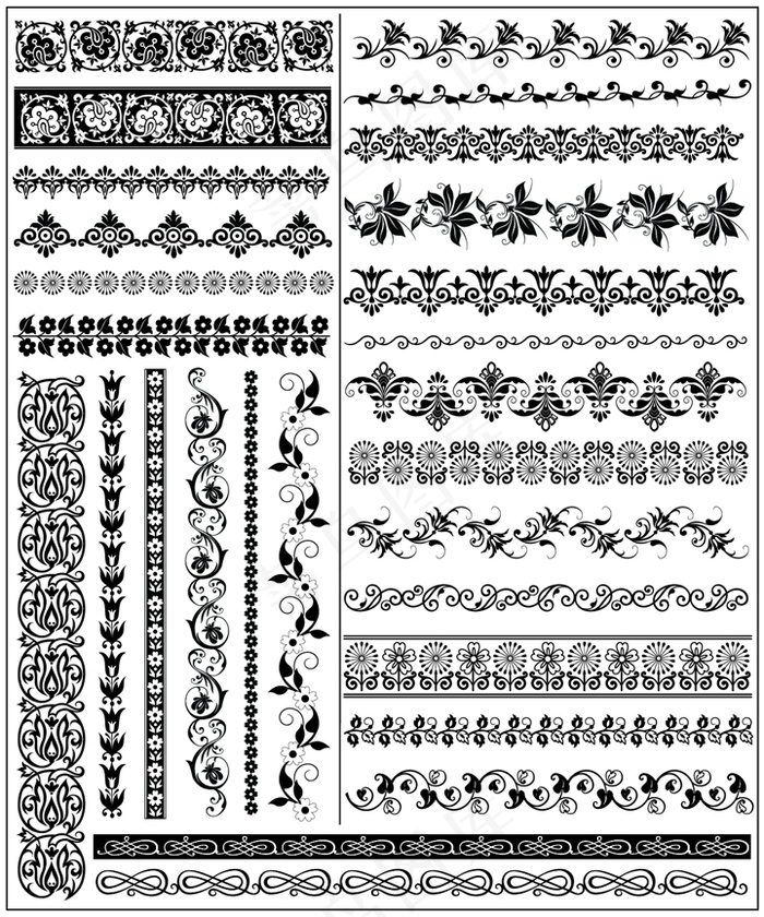 矢量精美边角黑白线条素材