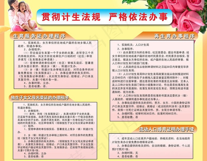计划生育 办事程序图片psd模版下载