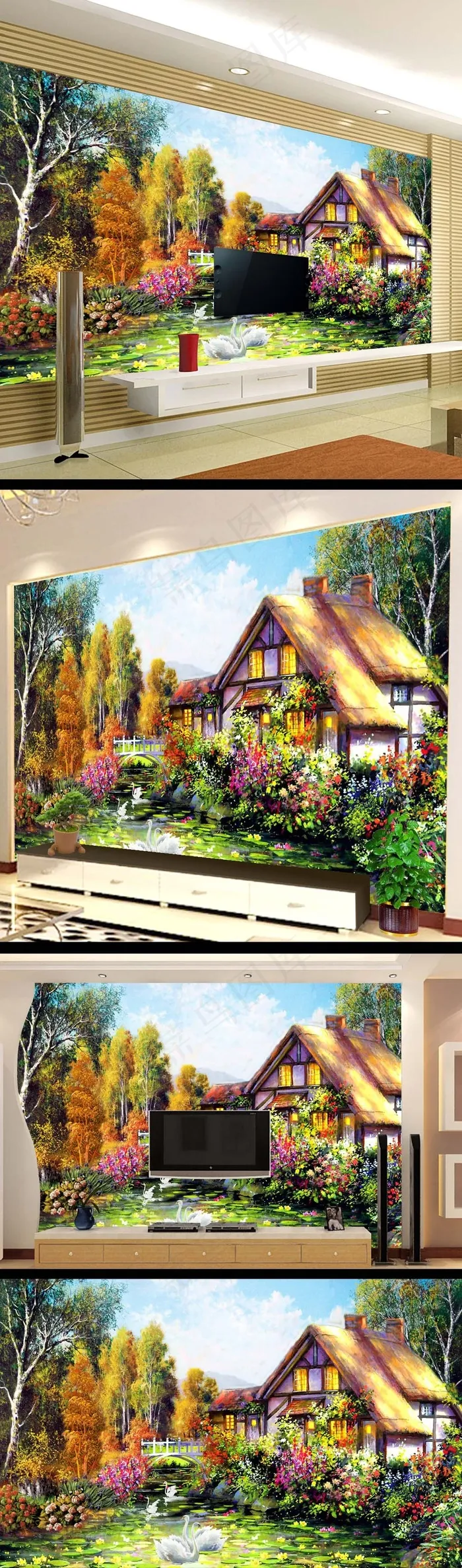 村庄风景油画电视背景墙设计