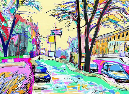 街道风景油画写生