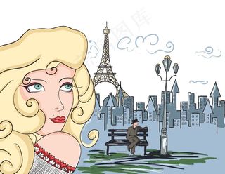 巴黎涂鸦与夫人矢量插画