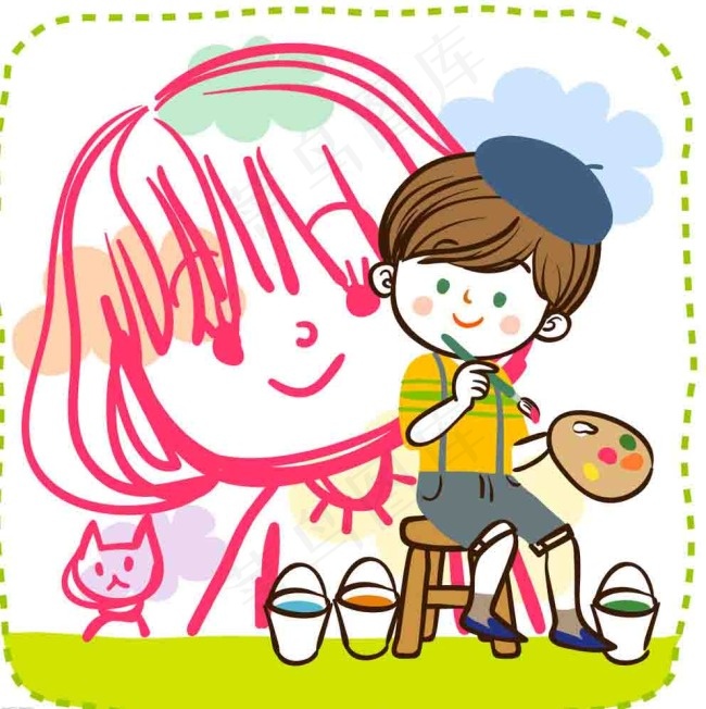 画女孩肖像的男孩图片ai矢量模版下载