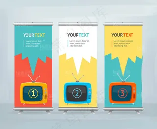 三块不同颜色时尚易拉宝设计模板矢量...