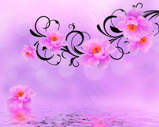 梦幻玫瑰倒影电视背景墙