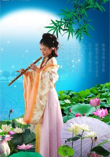 中秋古典美女荷花大图图片