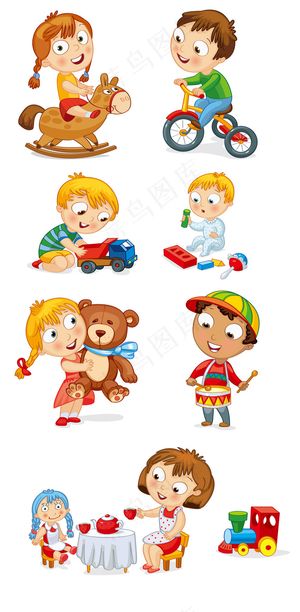 扁平化玩玩具的卡通儿童矢量素材