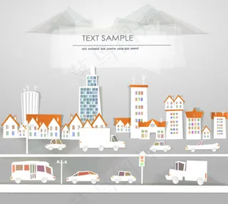 卡通建筑剪纸03—矢量素材