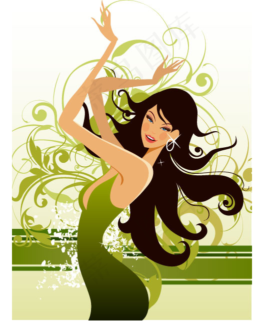 时尚女性人物与精美花纹矢量图-6